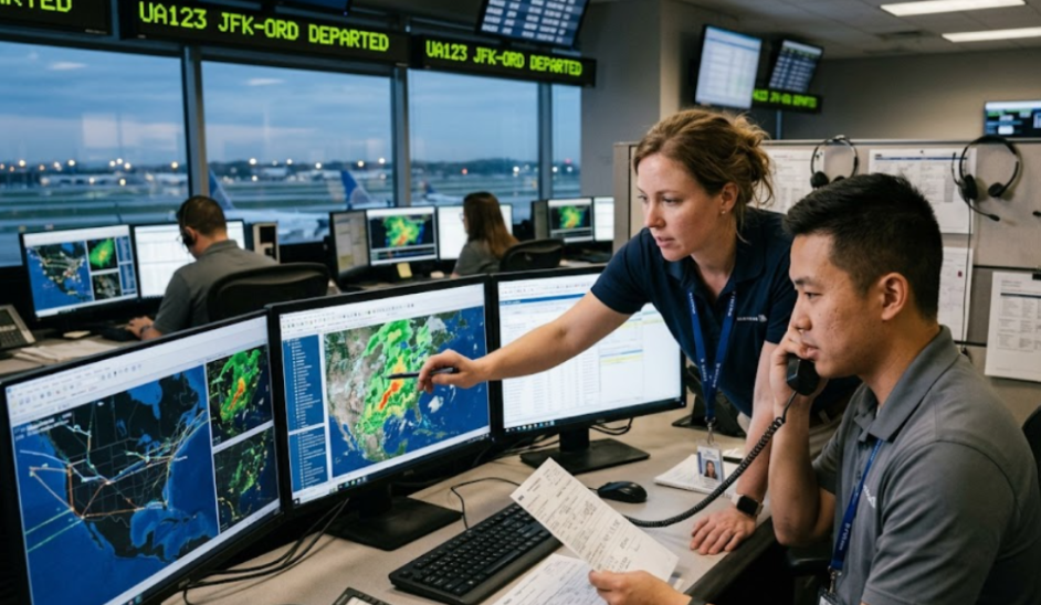 Aircraft Dispatchers analysing flight data