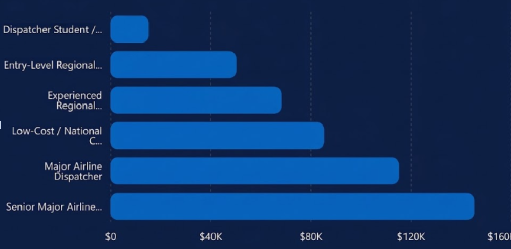 Flight dispatcher salary progression bar chart