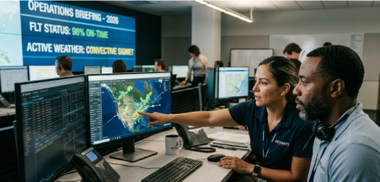 Flight dispatchers are monitoring live weather screens