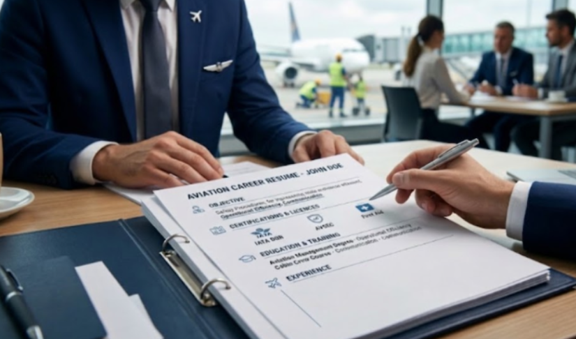 Recruiter reviewing entry-level aviation job resume