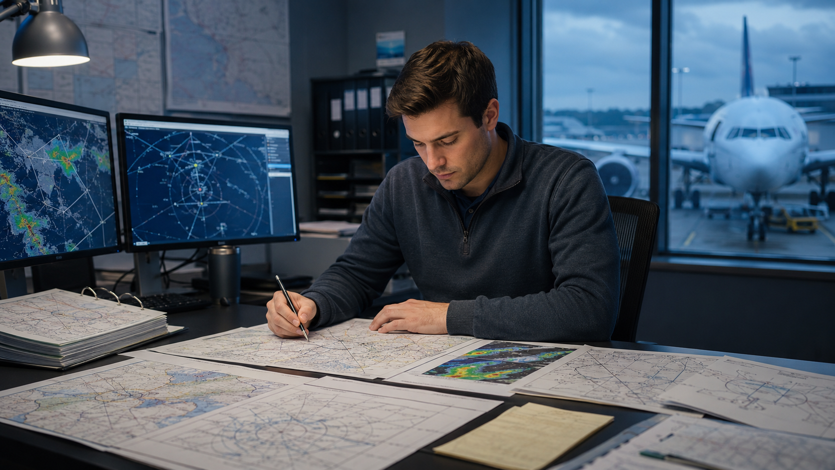 A man preparing for FAA Dispatcher (ADX) written exam.